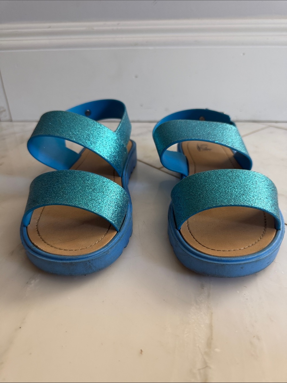 Kali blue glitter dual strap heel wrap buckled sandals women’s 9 - Picture 2 of 11
